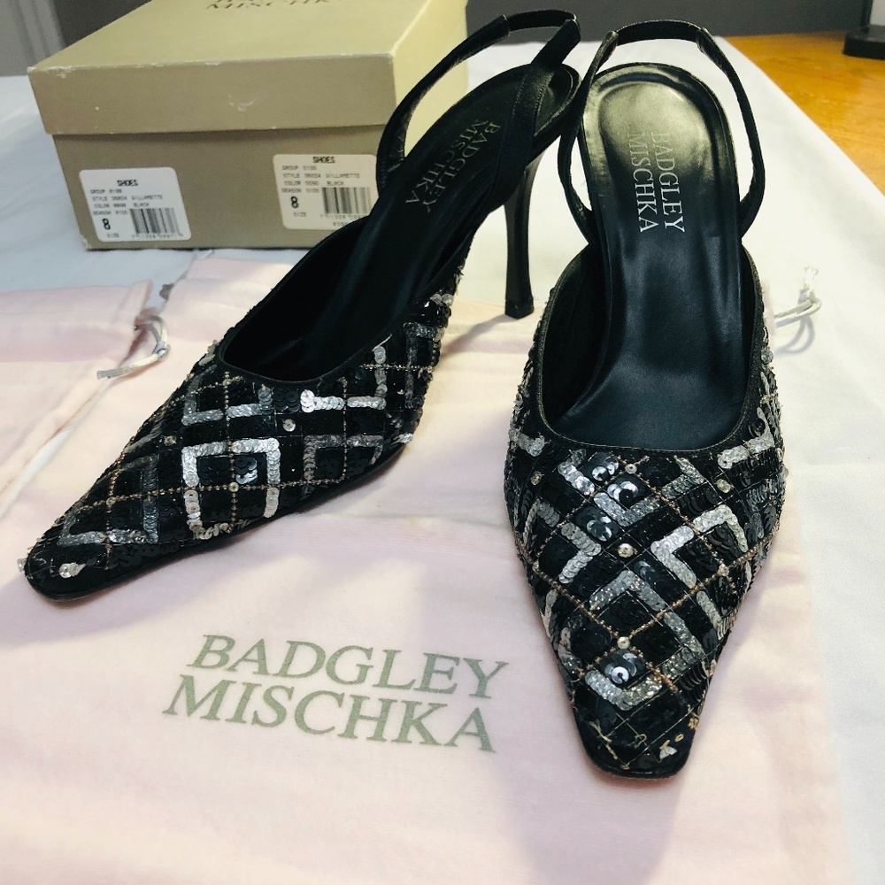 Badgley Mischika Black Heels With Beads and Sequin